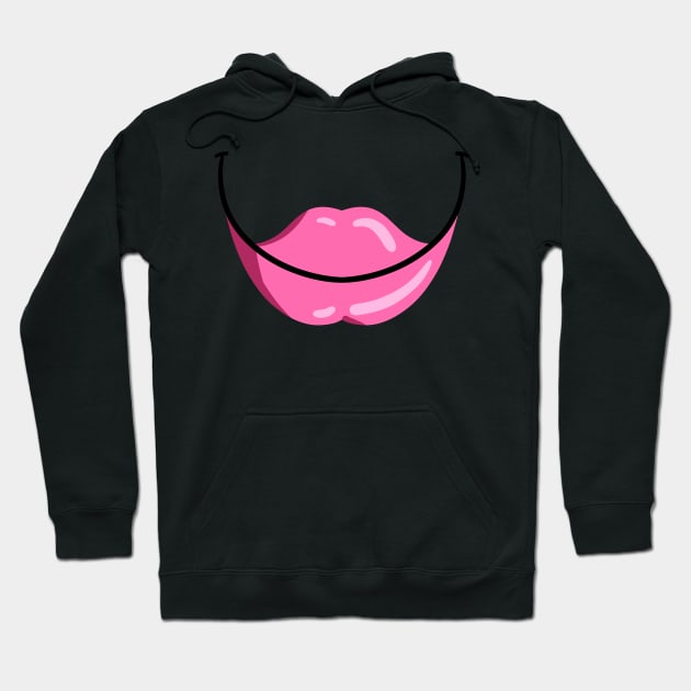 Big Pink Lips Smile - Face Mask Hoodie by PorinArt